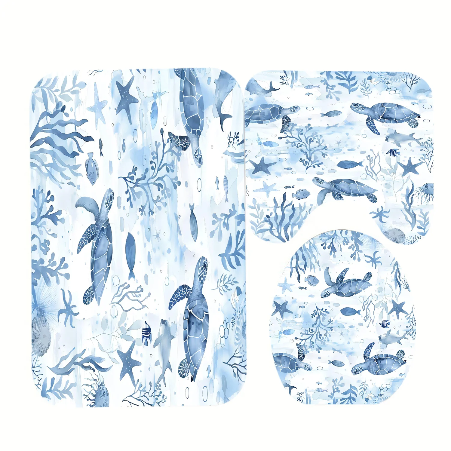 

Набор из 3 черепах и водорослей, полиэфирная ткань, можно стирать в машине, чехол на сиденье унитаза, нескользящий коврик, U-образный коврик.