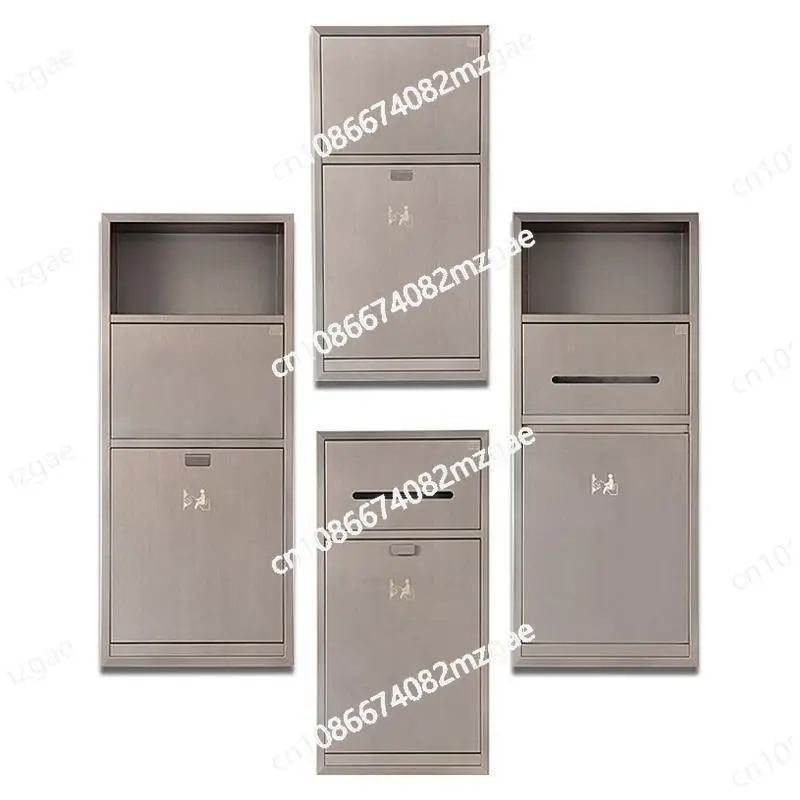 304 Stainless Steel Embedded Trash Can, Toilet Tissue Box, Toilet Brush Niche Two-in-one Hidden Embedded
