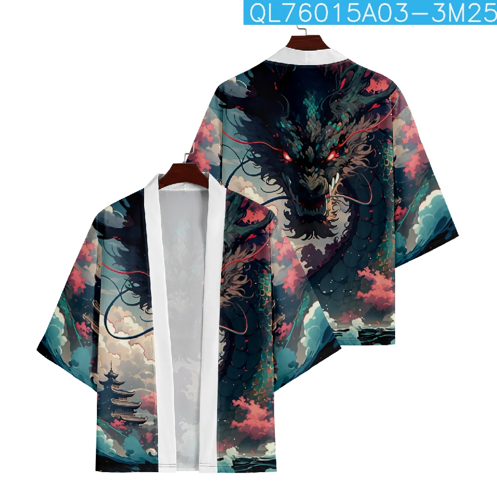 

Cartoon Dragon Print Traditional Kimono Men Women Loose Yukata Cardigan Cosplay Haori Japanese Style Samurai Asia Clothing