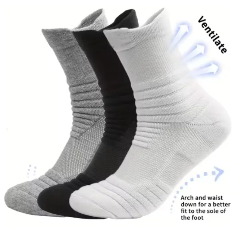 3pairs/Lot Men\'s Socks Compression Stockings Breathable Basketball Sports Cycling Socks Moisture Wicking High Elastic Tube Socks