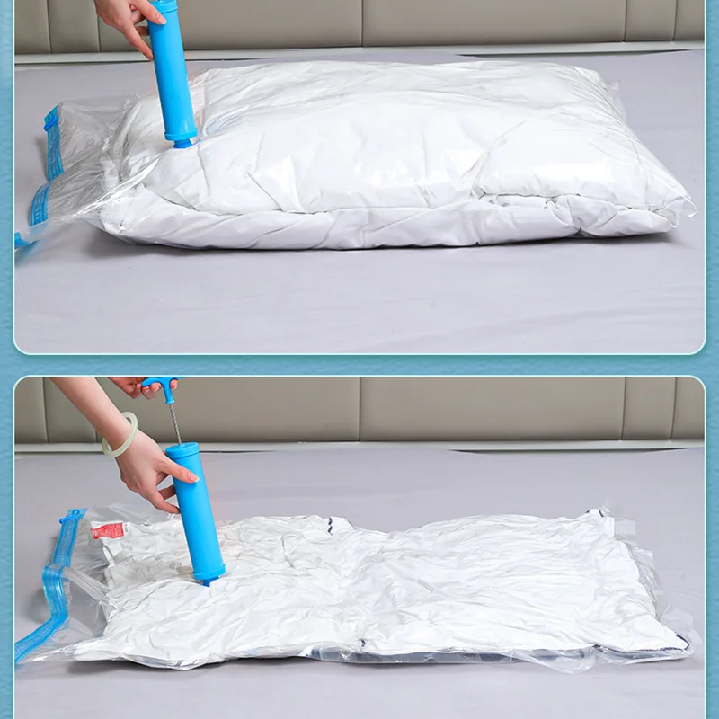 Transparent Air Vacuum Bags Storage with Valve Folding Compressed Space Saving Travel Seal Packets for Towel Blanket Cloth