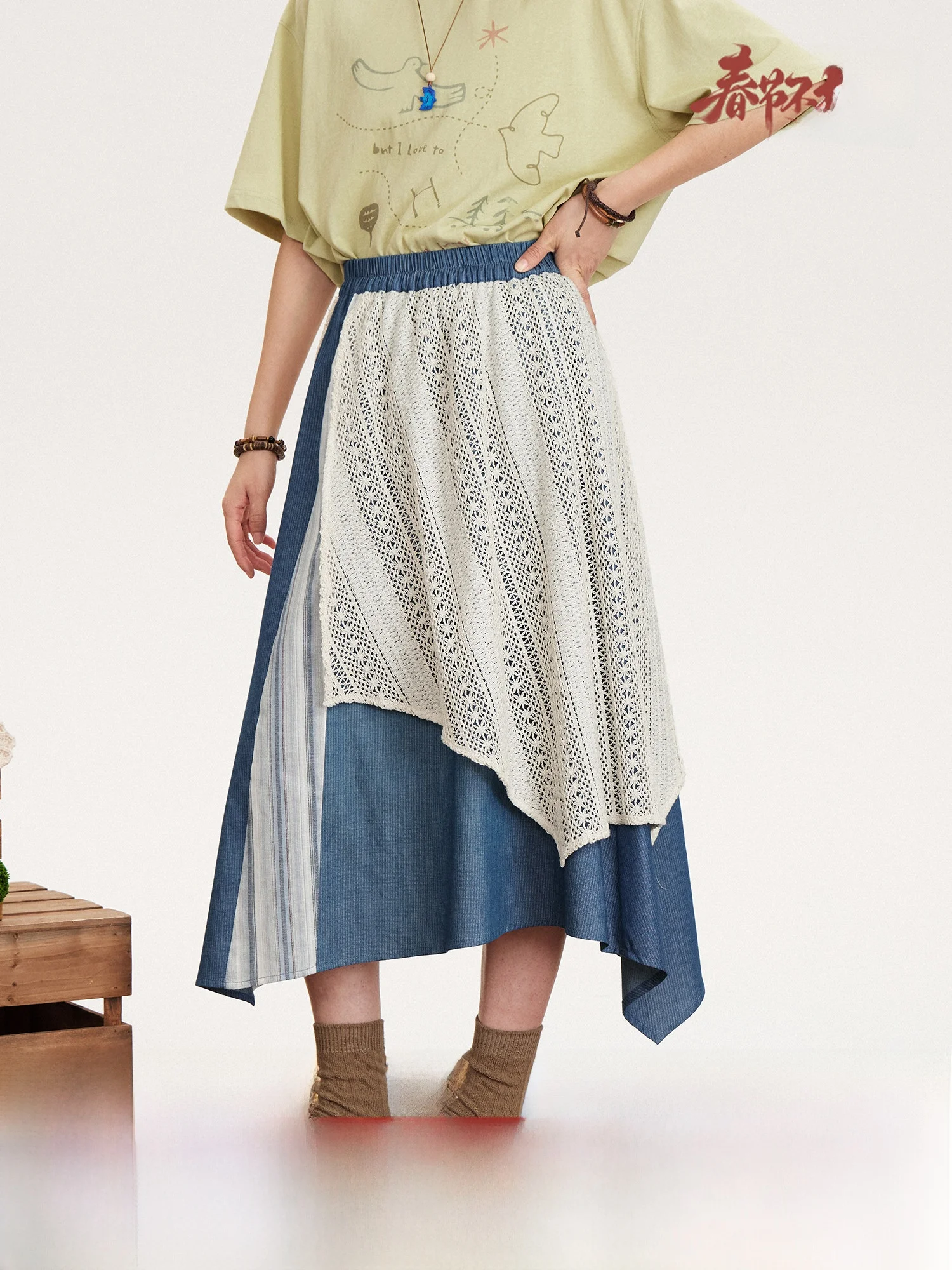 

Ретро-юбка А-силуэта из чистого хлопка, свободного кроя, универсальная, с кружевными вставками, художественная, летняя, женская, модная