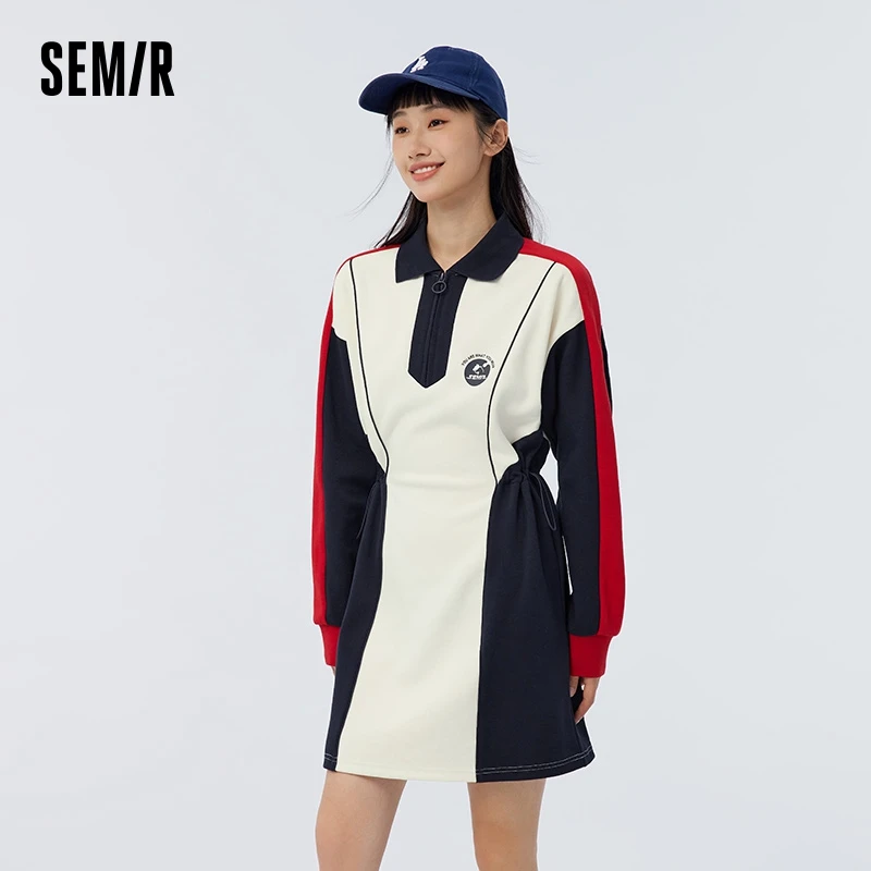 Semir Dress Women Loose 2023 Spring New Slimming Color Matching Polo Dress