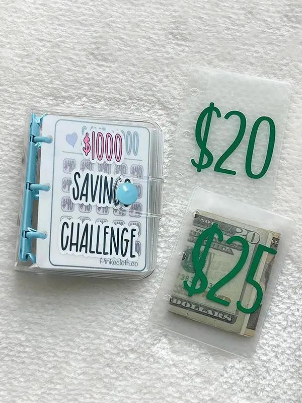 Mini Clear Binder Savings Challeng $150/300/500/1000 Saving Money Budgets Cash Envelope Wallet Budget Binder Notebook Planners