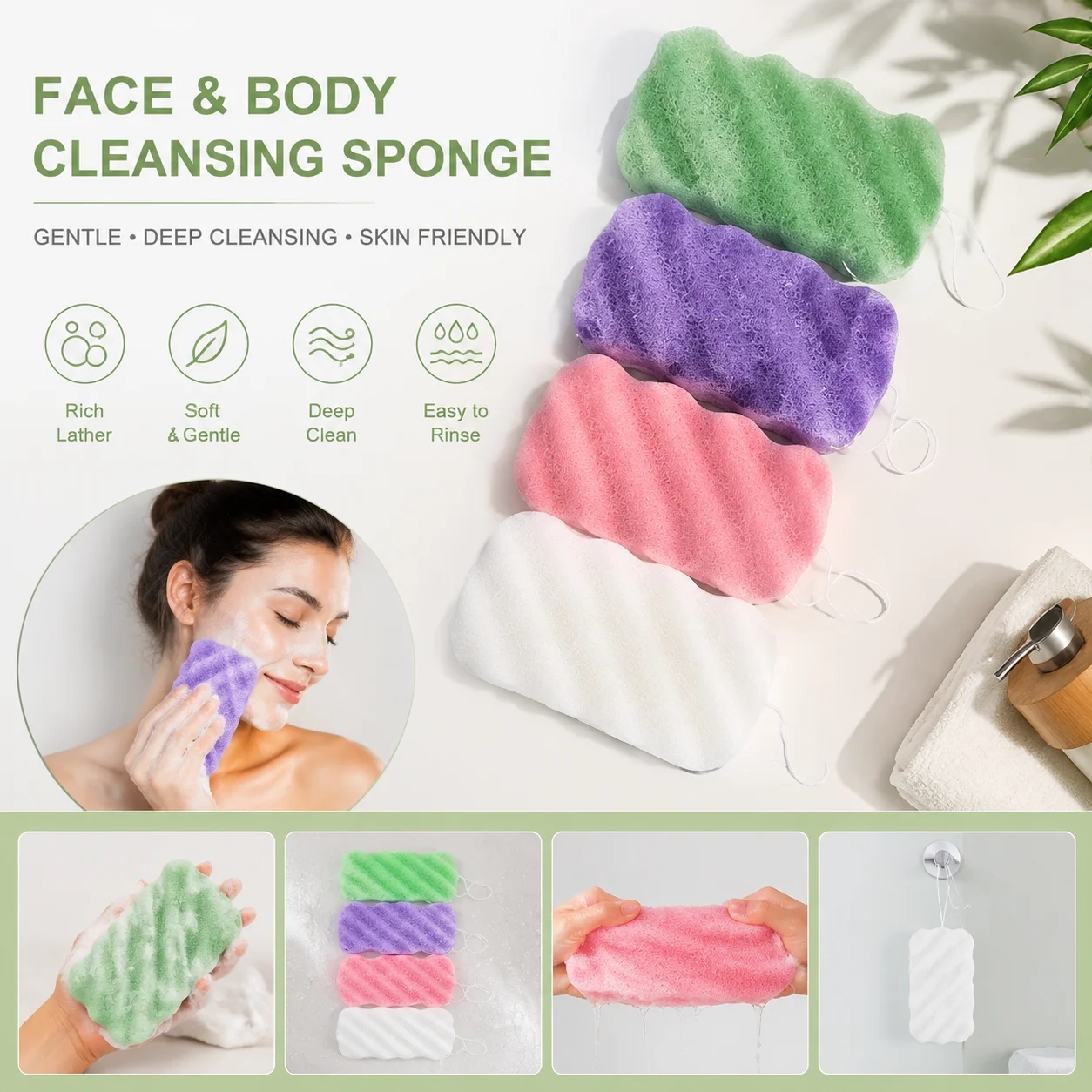 Esponja Facial de Konjac, Esponja Limpiadora Hecha de Fibra Vegetal, Esponjas de Arcilla para Piel Normal y Sensible, Esponja Exfoliante para Baño