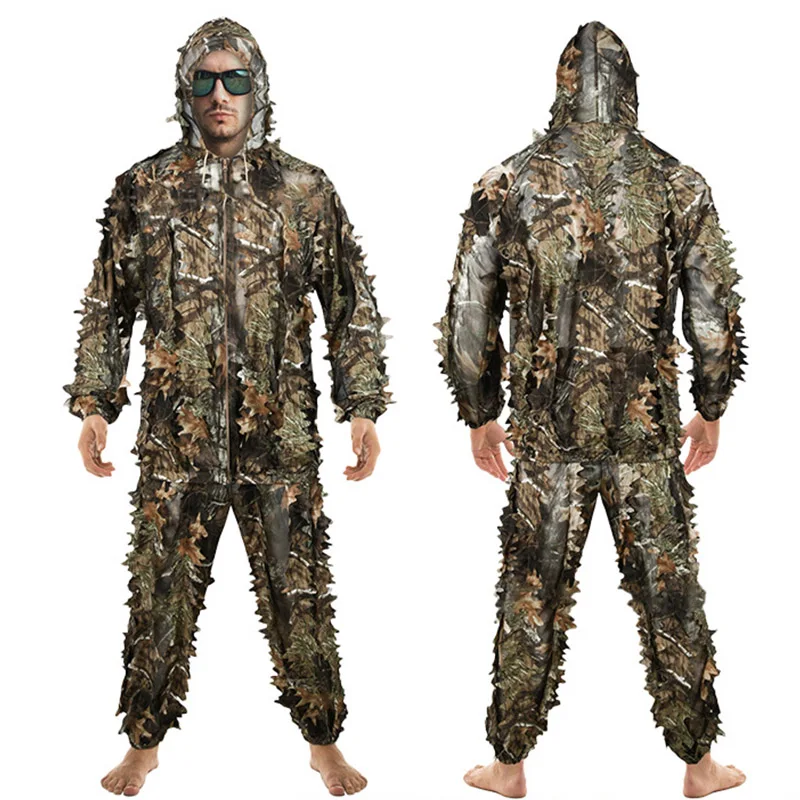 Immagine 6: Tuta Mimetica Ghillie 3D con Foglie, Leggera, per Caccia, Tiro e Airsoft