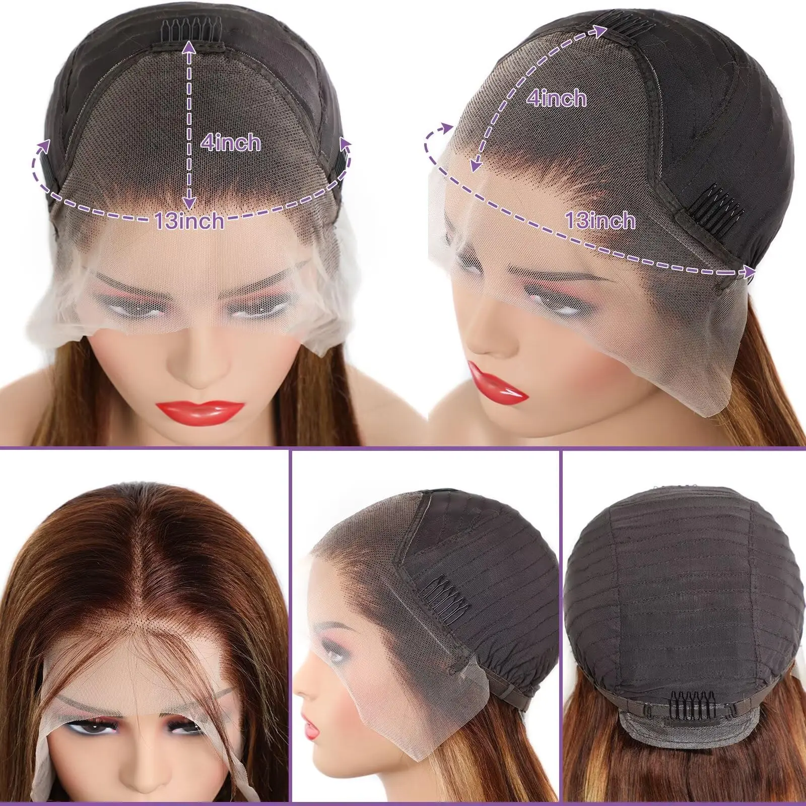 200 밀도 4/27 하이라이트 옴브레 가발 곱슬머리 인모 30 40인치 컬러 프론탈 가발 13x6 HD 레이스 프론탈 프리 플러킹 레이스 가발