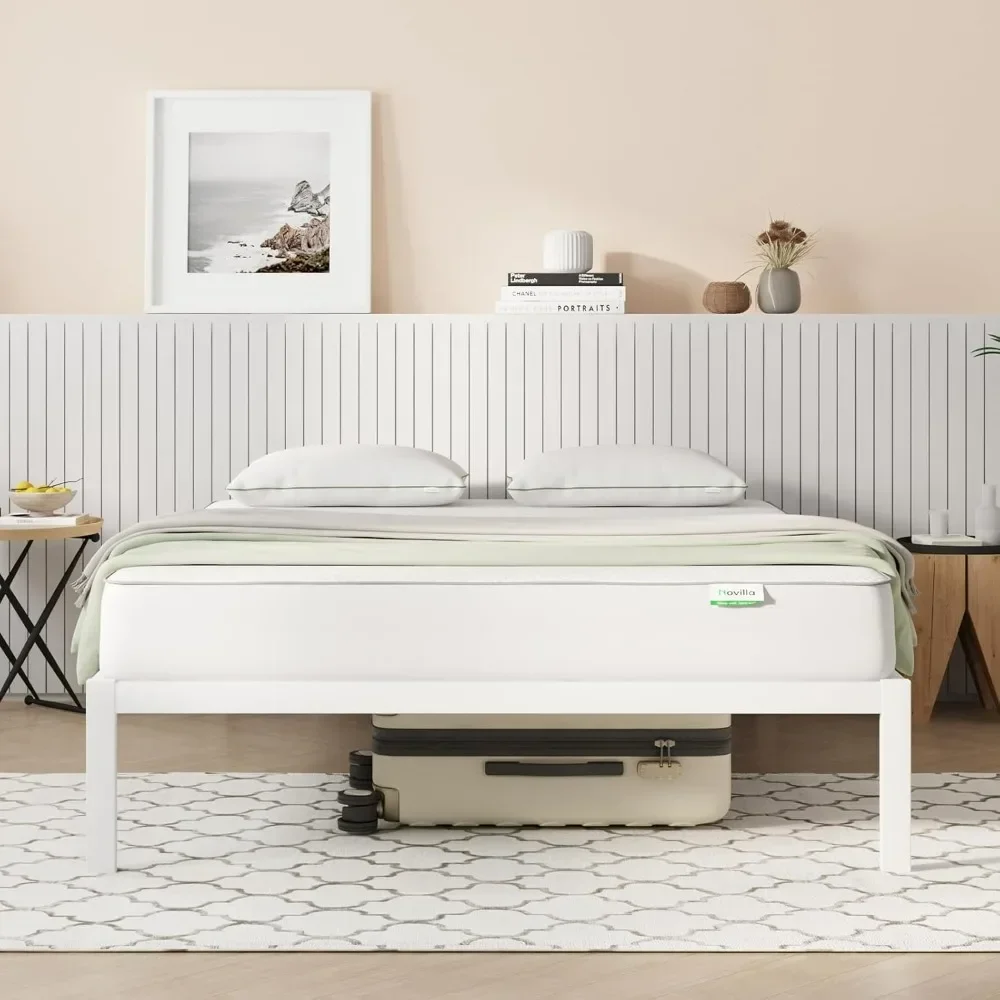 

bed. Full Size Bed Frame Without Headboard, Metal Platform Bed Frame, No Box Spring Needed, Heavy Duty, Wood Slat Support
