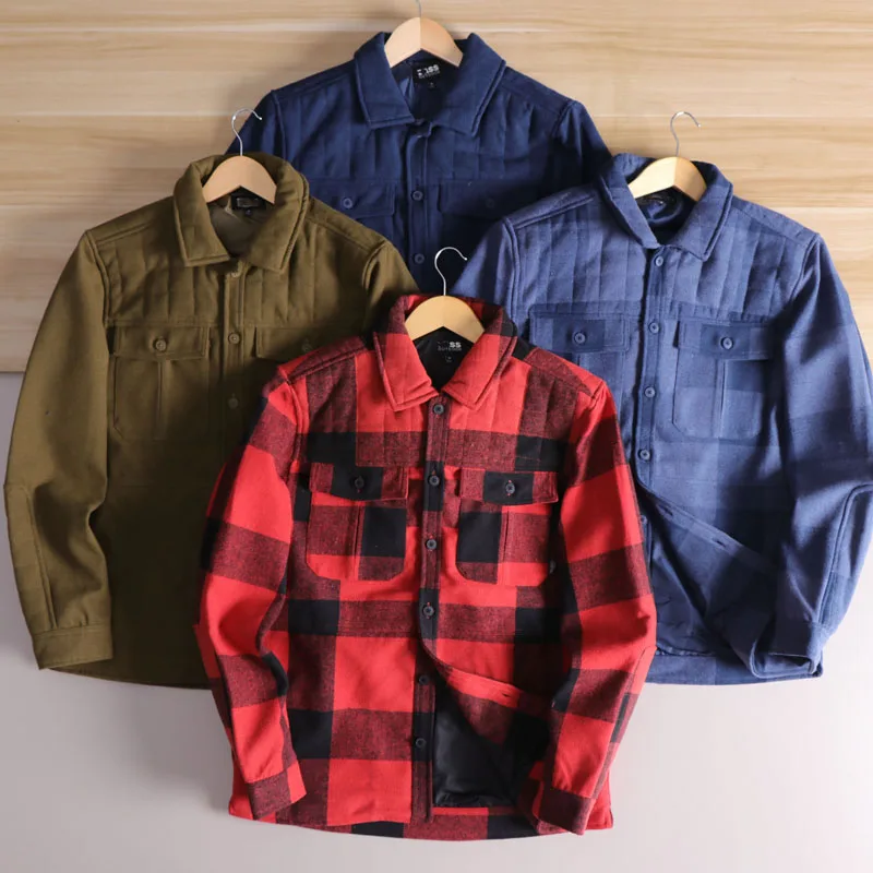 

American Sle Heavyweight Wool Blend Windproof Retro Workwear Jaet Autumn Spring Men's Casual Tweed irt Plaid Outerwear