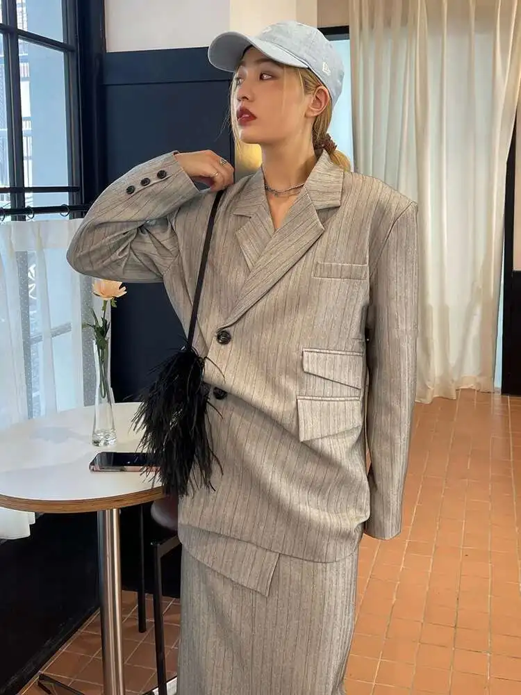 BJTZ แฟชั่น Blazers ชุดกระโปรงผู้หญิง Diagonal BUCKLE Designer ลาย High-end ชุดหญิง 2024 ใหม่