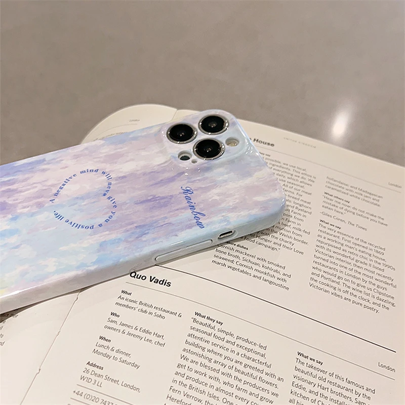 Gradiente Halo Aquarela casos de telefone para iphone, pintura a óleo, personalidade capas, letras de volta casos, iphone 15, 14, 13 pro max