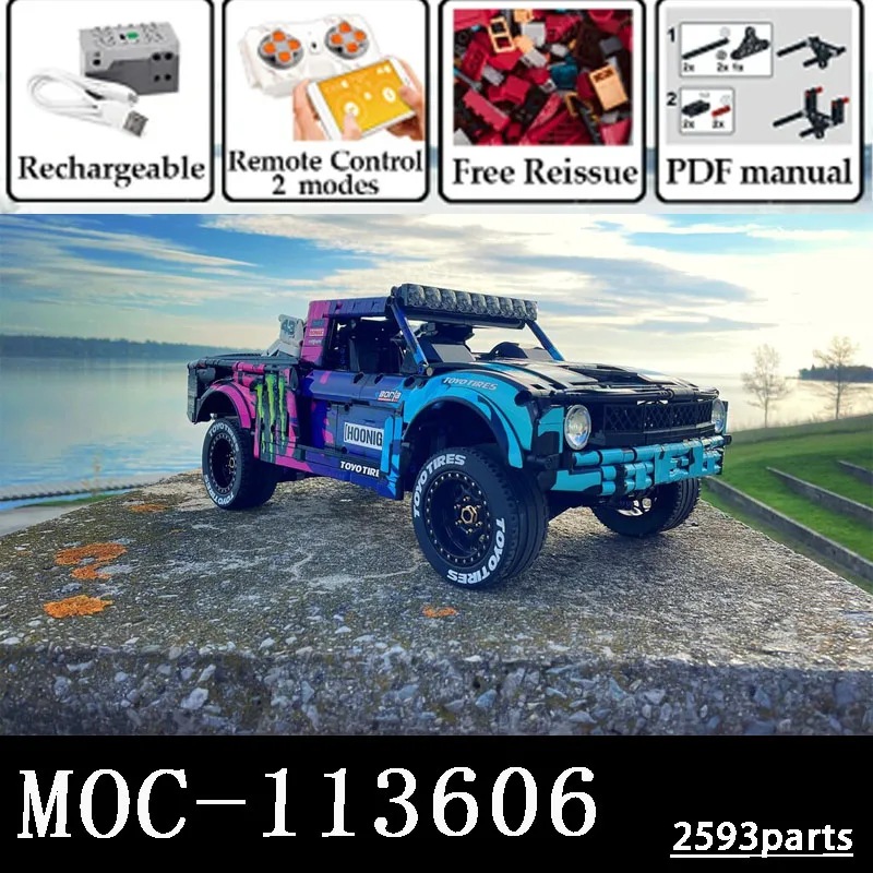 KEJI MOC-113606 Compatible Hill Climbing Muscle Truck 2477 Parts Trophy Truck Model Building Blocks Kids Boys Toy Birthday Gift