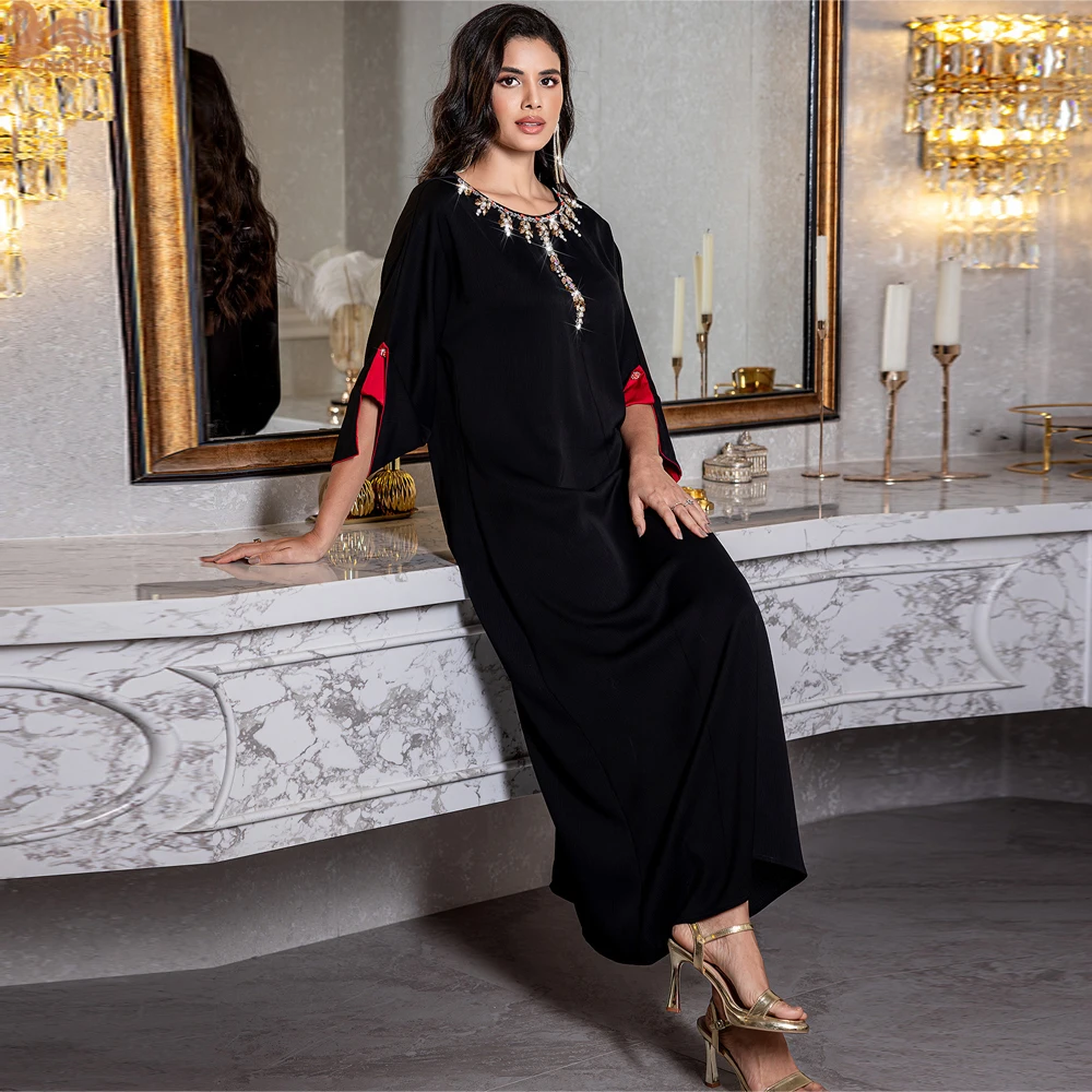 Femmes musulmanes diamants Robe Maxi dubaï Abaya turquie caftan Eid Djellaba Islam vêtements Caftan Marocain Femme Robe Maroc Robe
