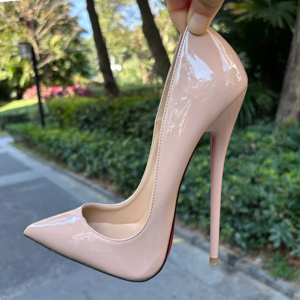 Newly 16CM Ultra High Heels Nude Patent Leather Gay Pumps Slip on Sexy Pointed toe Homosexual Pole Dancing Model Dress Shoes