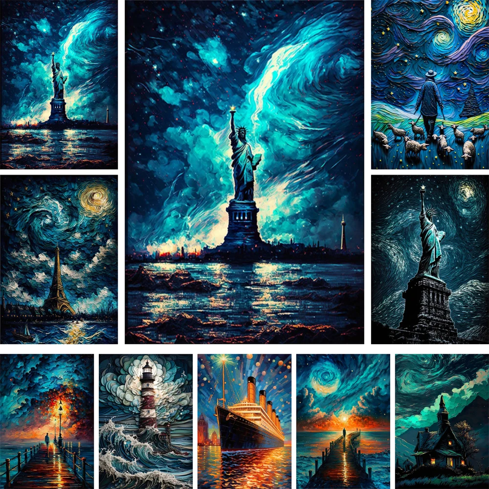 Landscape Statue Of Liberty DIY Painting By Numbers Kit Oil Paints 50*70 Oil Painting Decorative Paintings For Adults Wall Art