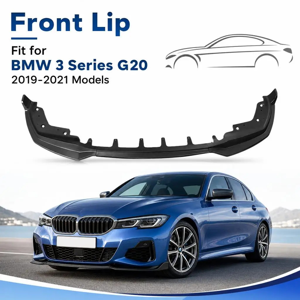 Divisor de Parachoques Delantero en Negro Brillante para BMW Serie 3 G20 2019-2021 – Accesorio de Kit de Carrocería Delantero.