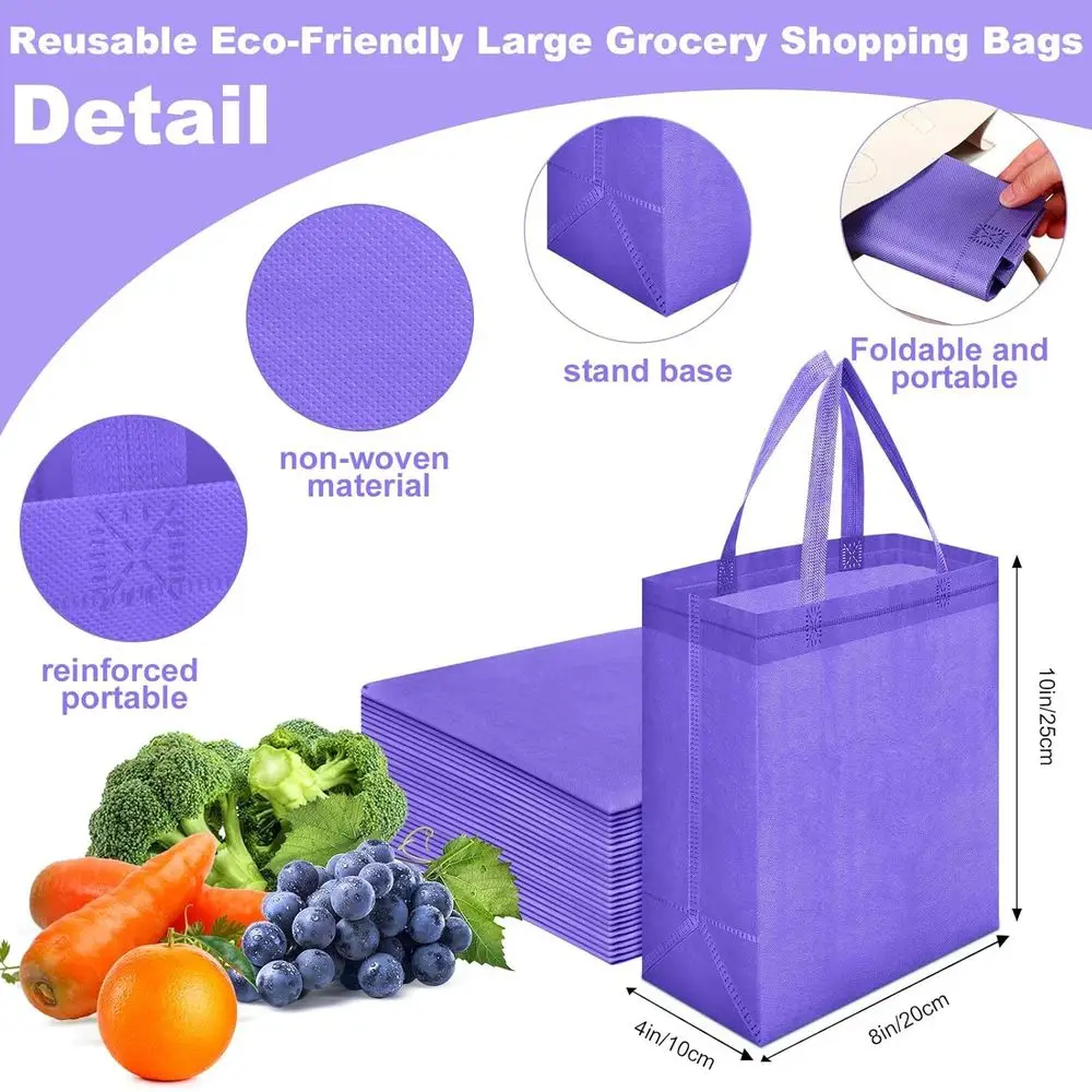 أكياس حمل أرجوانية قابلة لإعادة الاستخدام مكونة من 200 قطعة، مقاس 8 × 4 × 10 بوصة، أكياس تسوق غير منسوجة بمقابض، مثالية لتسوق البقالة في عيد الميلاد