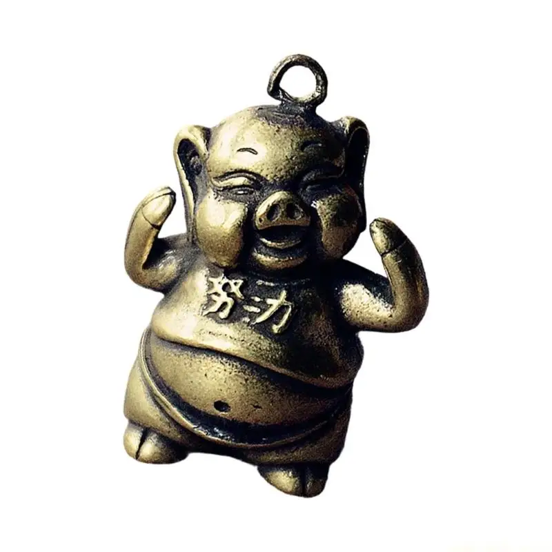 QX2E Lucky Zodiacs Pig Ornament Detailed Antique Brasses Miniature Animal Charm Enhances Home Aesthetic Or Daily Carry