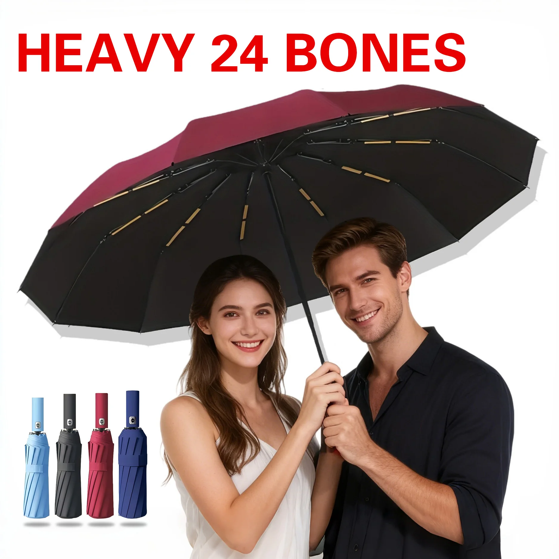 

Автоматический складной зонт, двусторонний, 24-ребертовый, ветрозащитный, прочный, компактный, дорожный зонт для мужчин и женщин, всепогодное использование