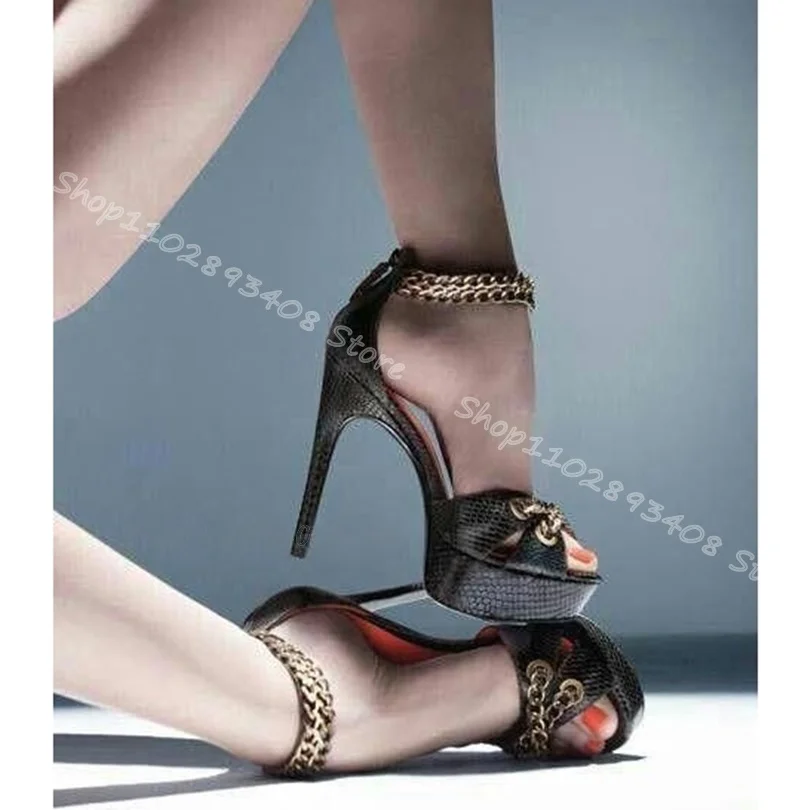 

Black Chain Decor Platform Sandals Peep Toe Stiletto Back Zipper Fashion Banquet Business Women Sandals 2024 Zapatos Para Mujere