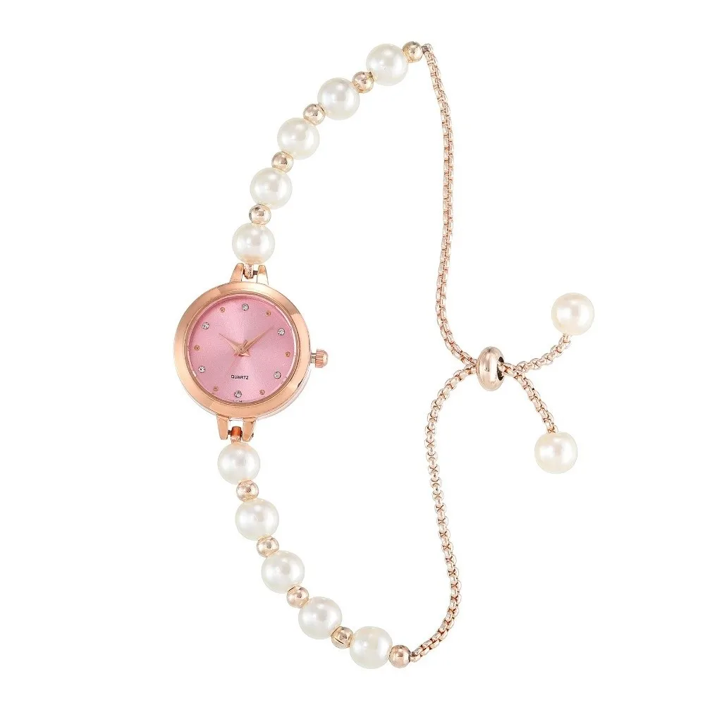 Fashion Adjustable Pearl Bracelet Watch Elegant Precise Quartz Watch Luxury Alloy Women's Watch Birthday Gift
