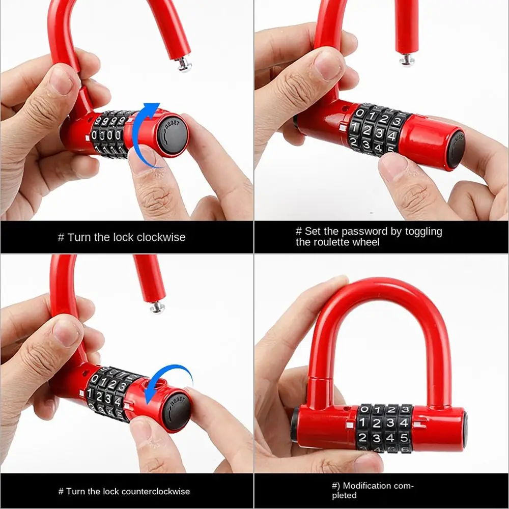 Convenient 4 Digit Code Bicycle Security Lock U Shape Anti Theft Motorcycle Ring Lock Password Lock for Outdoor Riding