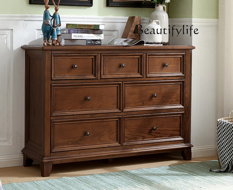 

American Country Solid Wood Chest of Drawers European Retro Bedroom Locker Modern Minimalist Sideboard Cabinet