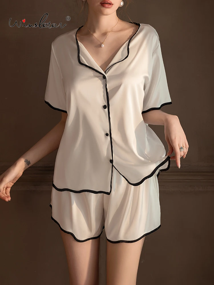 

Winsleter, Sexy Solid 2 Piece Pajamas Set, Women Short Sleeve Shorts, Simple Sweet Casual Homewear, 2024 Summer Autumn S47341QC