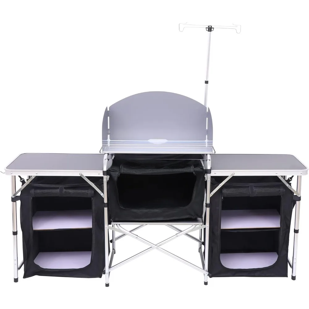 

Camping Kitchen Table, Outdoor Cook Station, Camping Kitchen Station, Cooking Station Outdoor Table with Light Stand (Silver)