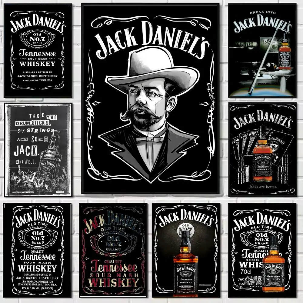 بارد J-JACK D-DANIELS القديم رقم. 7 لوحة الخط قماش HD ملصق جدار الفن الداخلي المدخل ديكور المنزل هدايا العيد #1