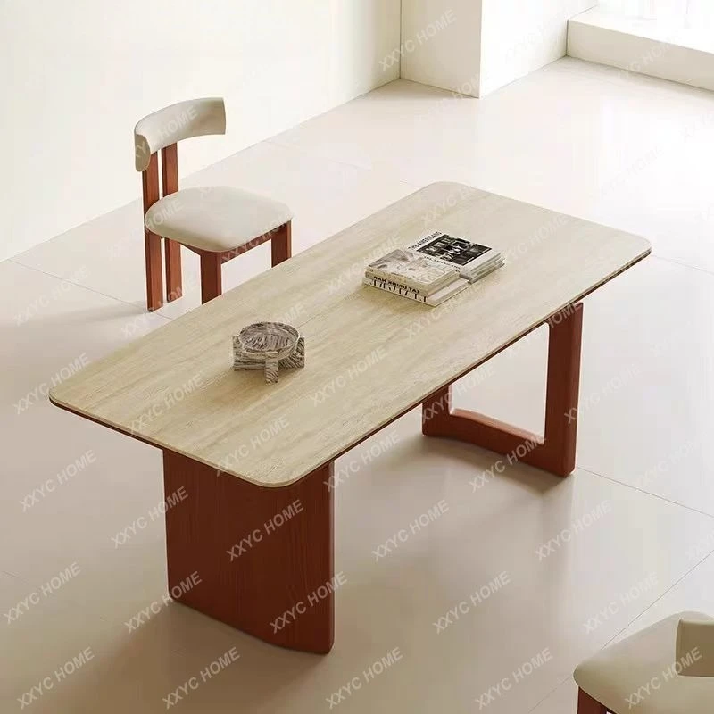 TT Household medieval style solid wood rock slab dining table Household rectangular wabi-sabi