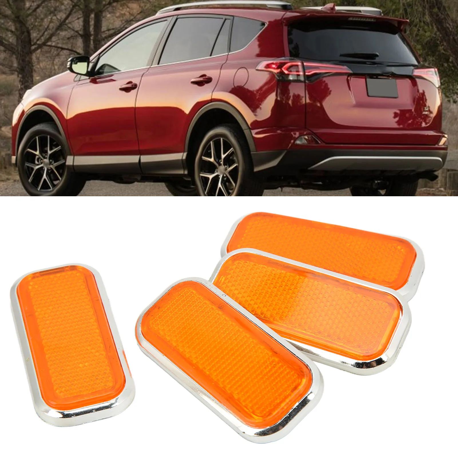 

4pcs Rectangular Reflector Safety ABS Reflective Sticker Universal For Car MotorcycleRed