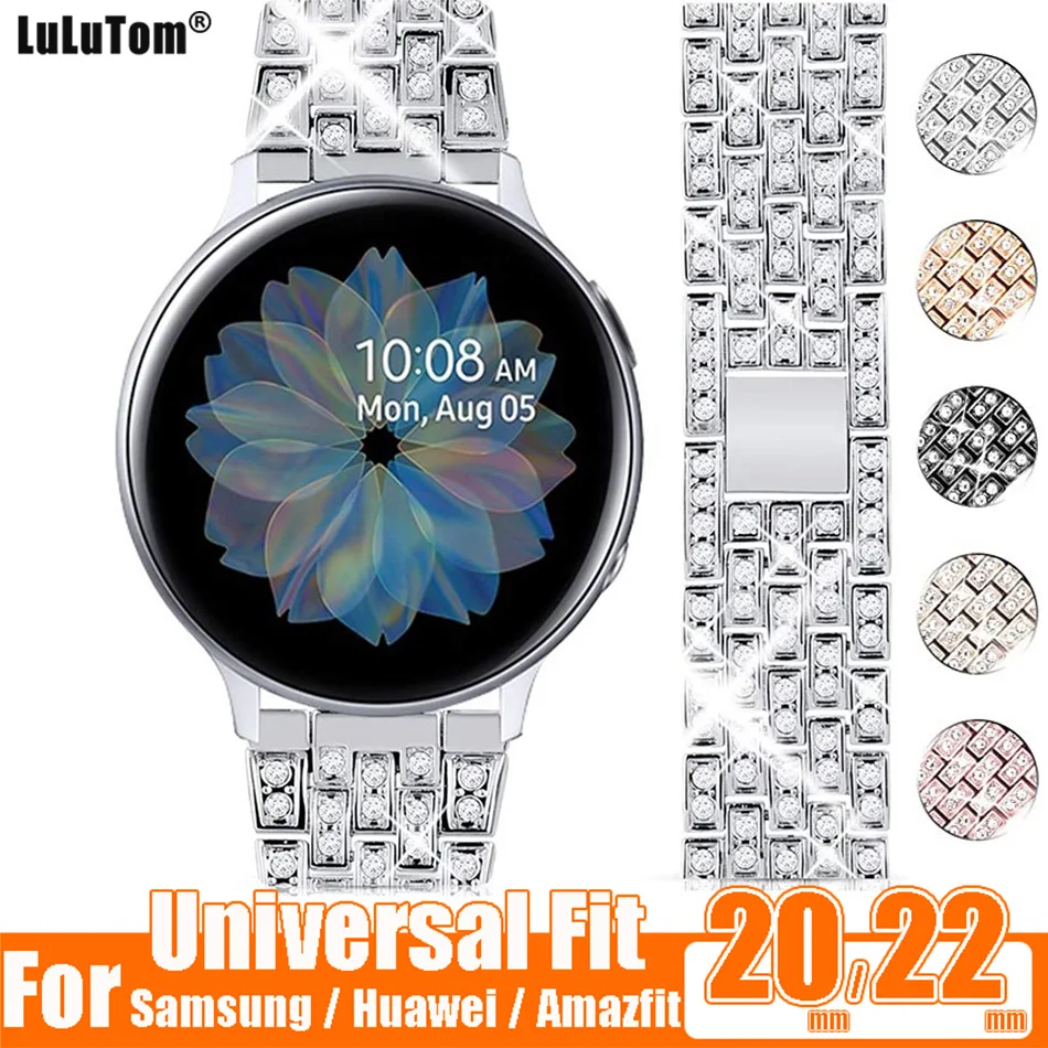 Pulseira de diamante de 20mm 22mm para samsung galaxy amazfit huawei watch gt 2 3 4 41mm 45mm 42mm 46mm clássico 5 pro pulseira ativa