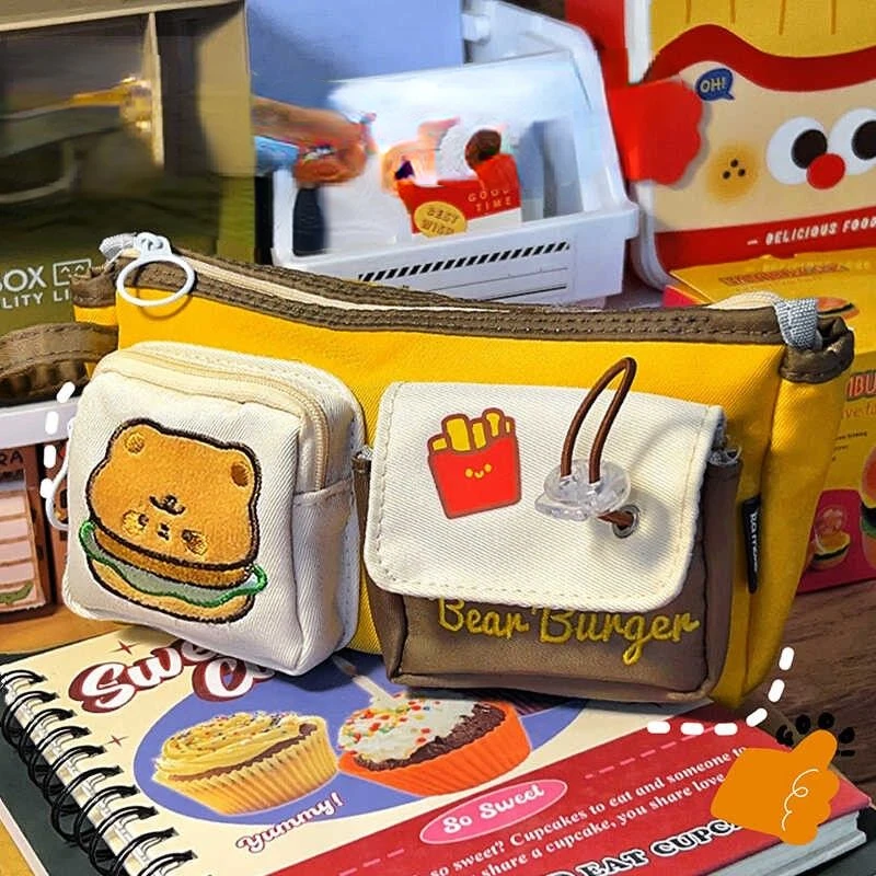 Cute Cartoon Hamburger and French Fries Pencil Case Large Capacity Storage Bag School Supplies Student Supplies Back To School