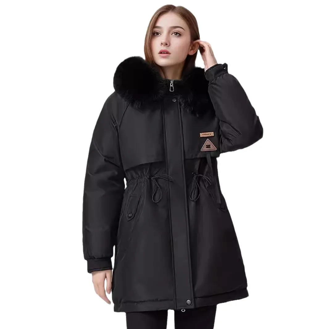 Parka invernale da donna 2024 nuovo collo di pelliccia femminile addensare giacca di cotone caldo giacca da donna con coulisse in vita abbigliamento