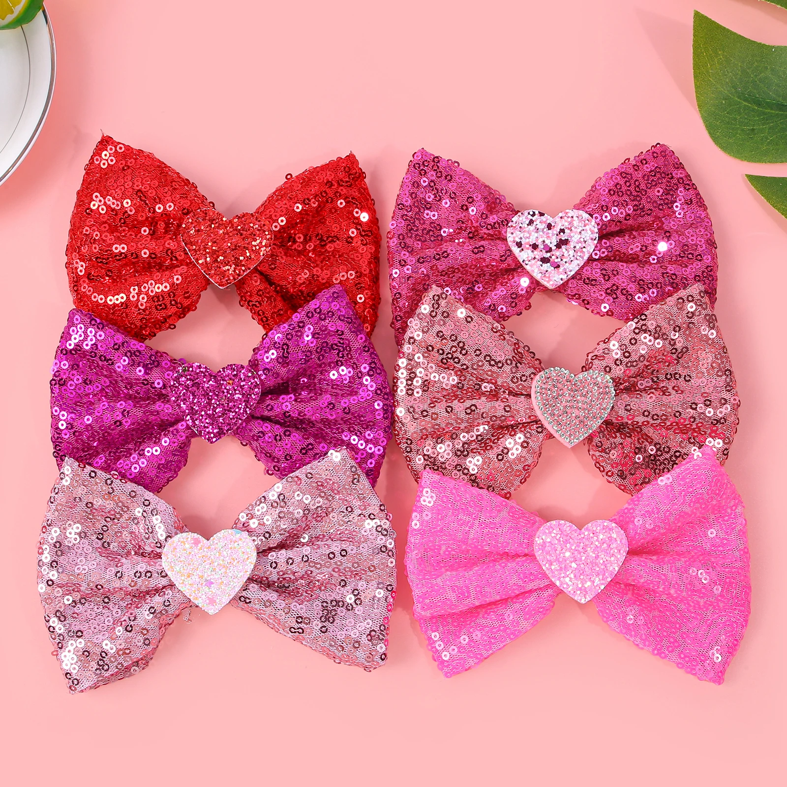 1/3pcs Valentine's Day Heart Hair Bows Clips Girls 5inch Large Sequin Bows Hair Clips Hairpins for Women Hair Accessories