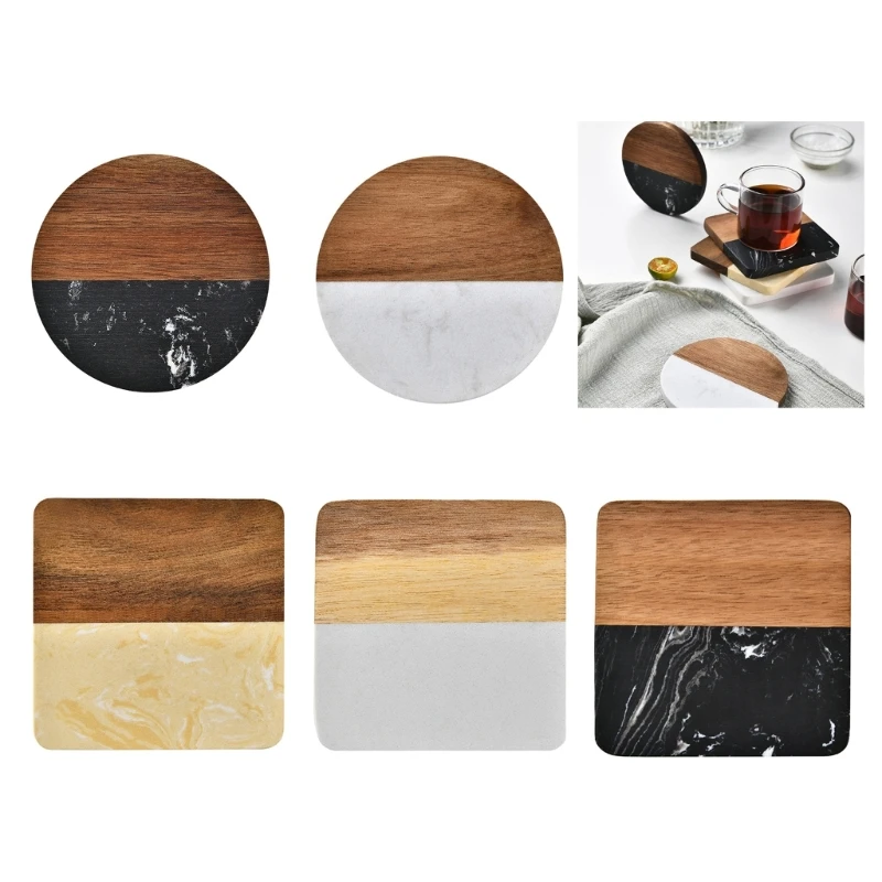 Marble Splicing Acacia Insulation Pads Tea Cups Coffee Placemats Round Square for Kitchen Table