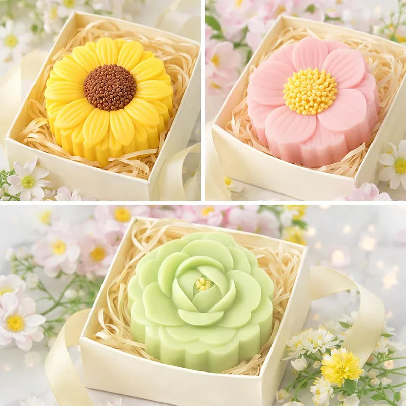 Flower Soap Mold Rose Sunflower Peach blossom Silicone Cake Mould For Chocolate Candy Pudding Ice Cube Tray Candle Lotion Bars