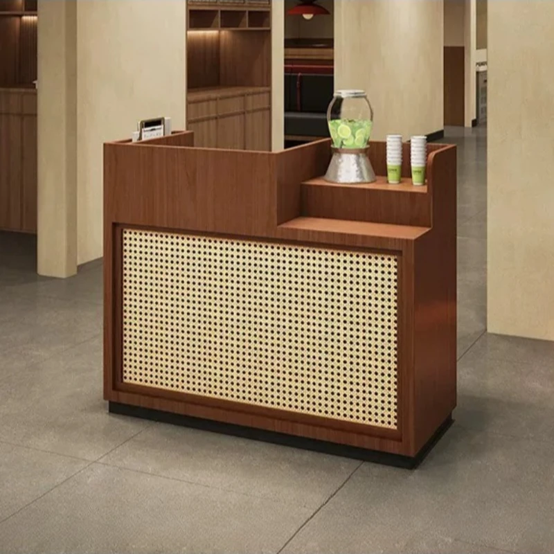 Business Custom Reception Desks Salon Modern Rattan Luxury Coffee Reception Desk Specialty Front Rezeption Theke Furniture