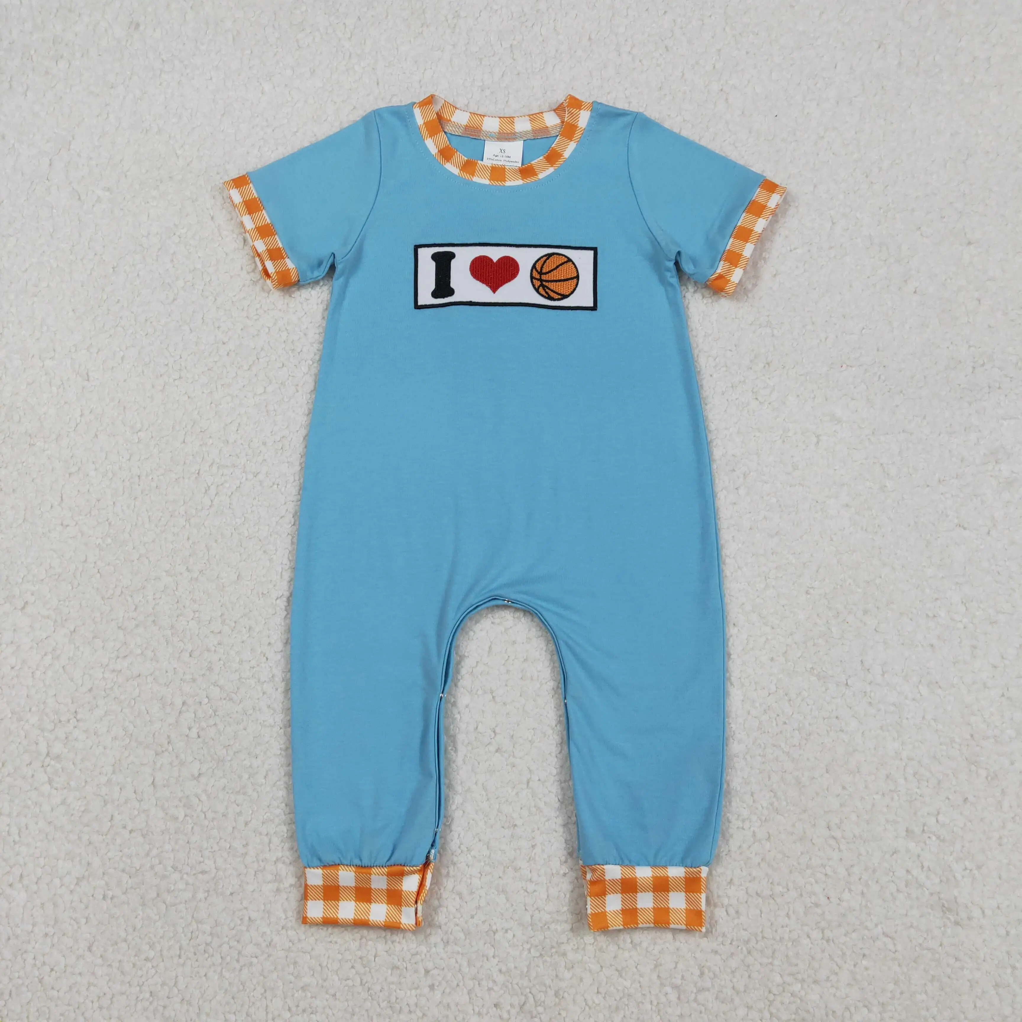 

z1212-08 SR3366 Wholesale baby rompers kids clothes boys embroidery blue short sleeve romper boutique children clothing