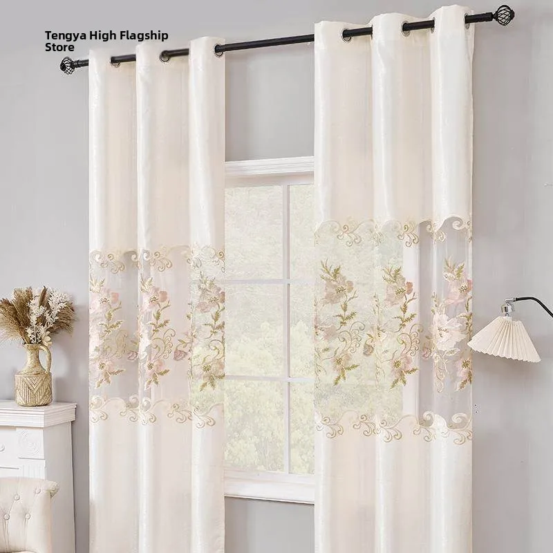 

European Style Embroidered Curtains Finished Product Living Room Decorative Fabric Small Door Curtain Ringed Iron Home Decor