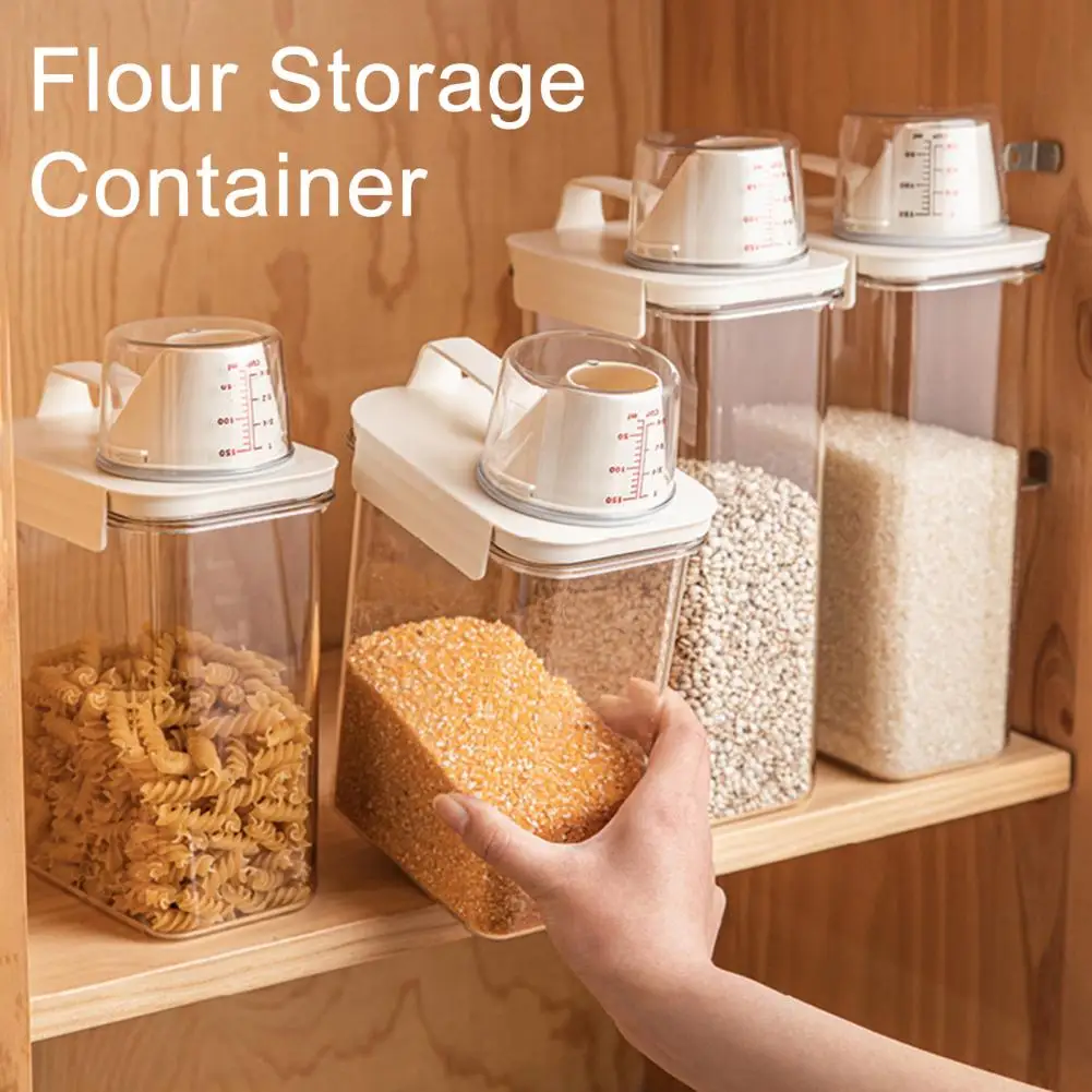 Airtight Food Storage Container Plastic Kitchen Organizer Bin with Pouring Spout And Measuring Cup Lid for Dry Food Rice Sugar P