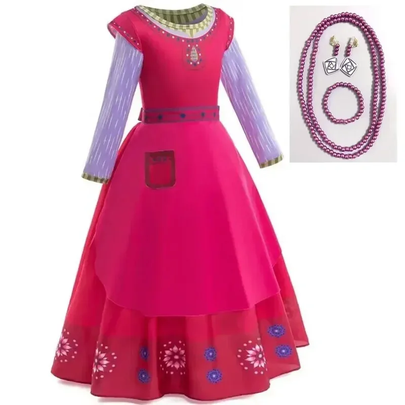 Deseo de película: disfraz de cosplay de princesa Dahlia, lindo conjunto de vestido de dibujos animados de color rojo vino para niños, disfraz de fiesta de Carnaval de Halloween