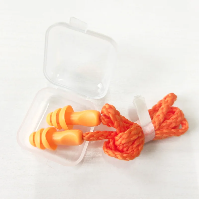 1 Box Corded Ear Plug Protector Anti Lost Reusable Hearing Protection Noise Reduction Safe Swimming Work Earplugs With Rope