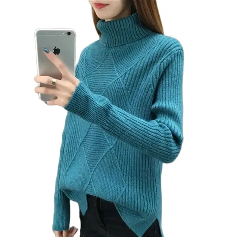 

Winter New Fashion Women's Fleece Sweater Sweater Solid Color High Neck Elastic Loose Casual Bottoming Shirt Female Tide.