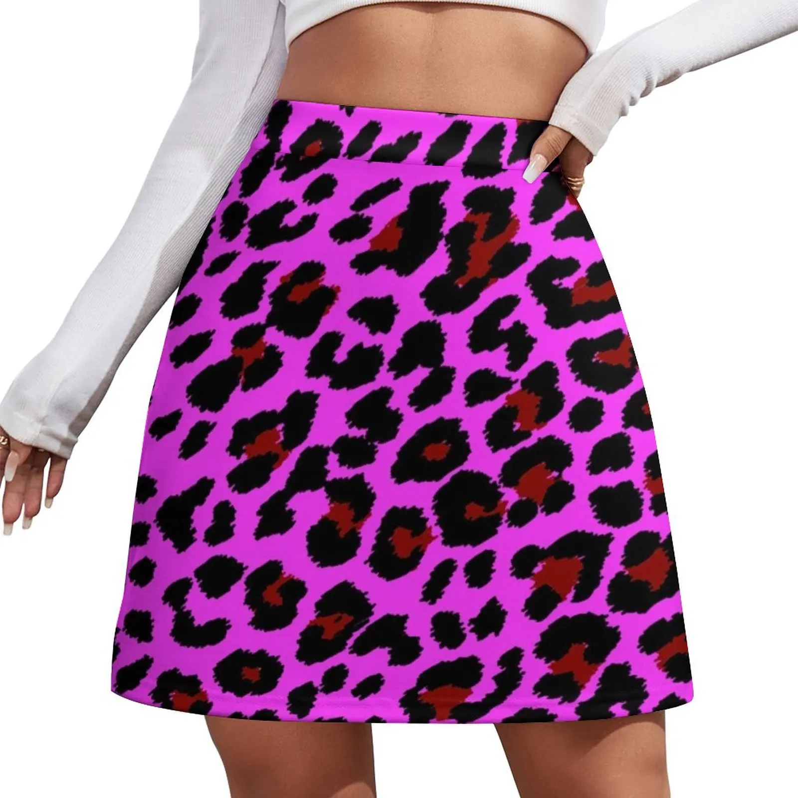 Fuchsia Cheetah Print Mini Skirt korean style clothes women 2025 skirt skirt