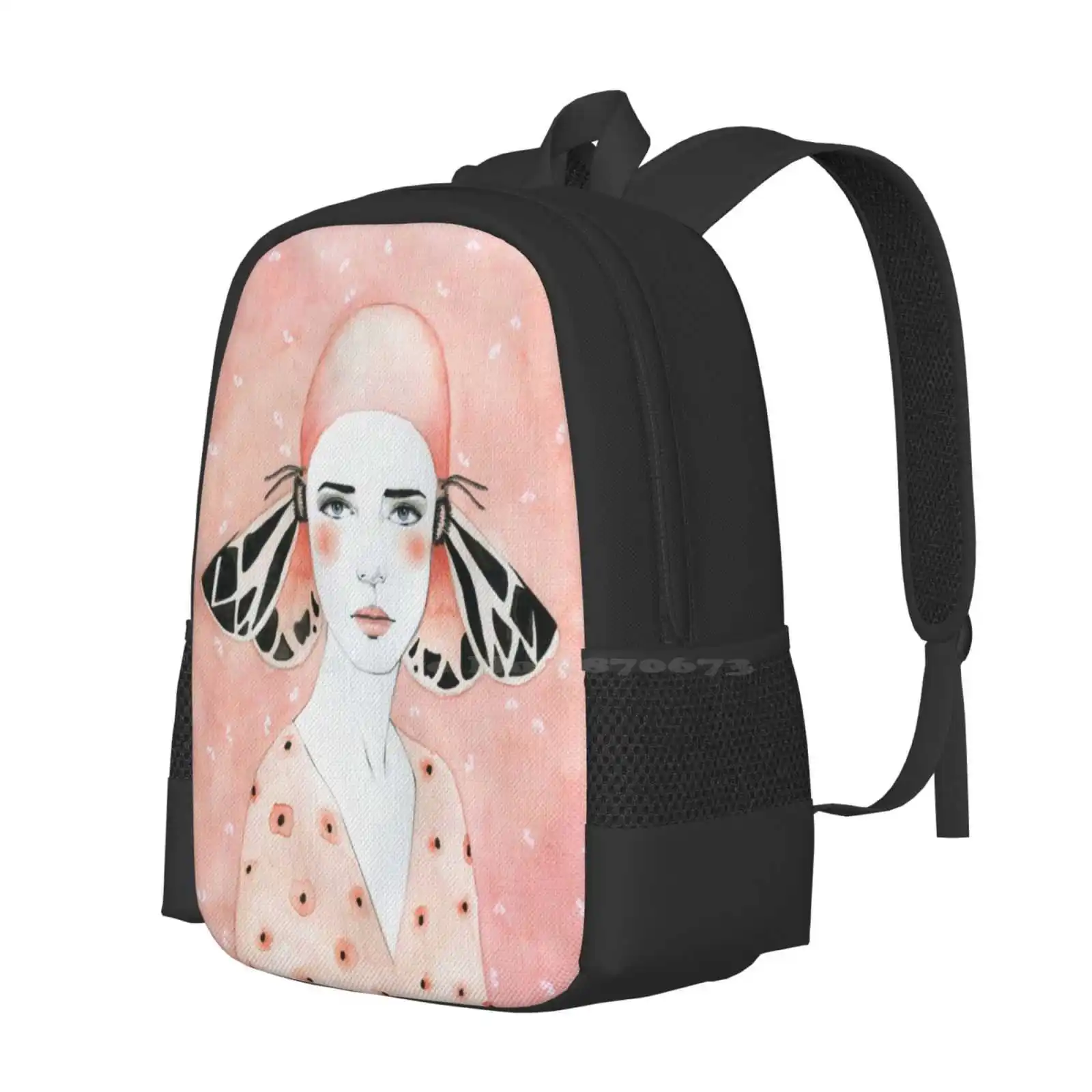 Mochilas de Julie para adolescentes escolares, Meninas Viajam Bolsas, Mulheres Moth Pink Dots