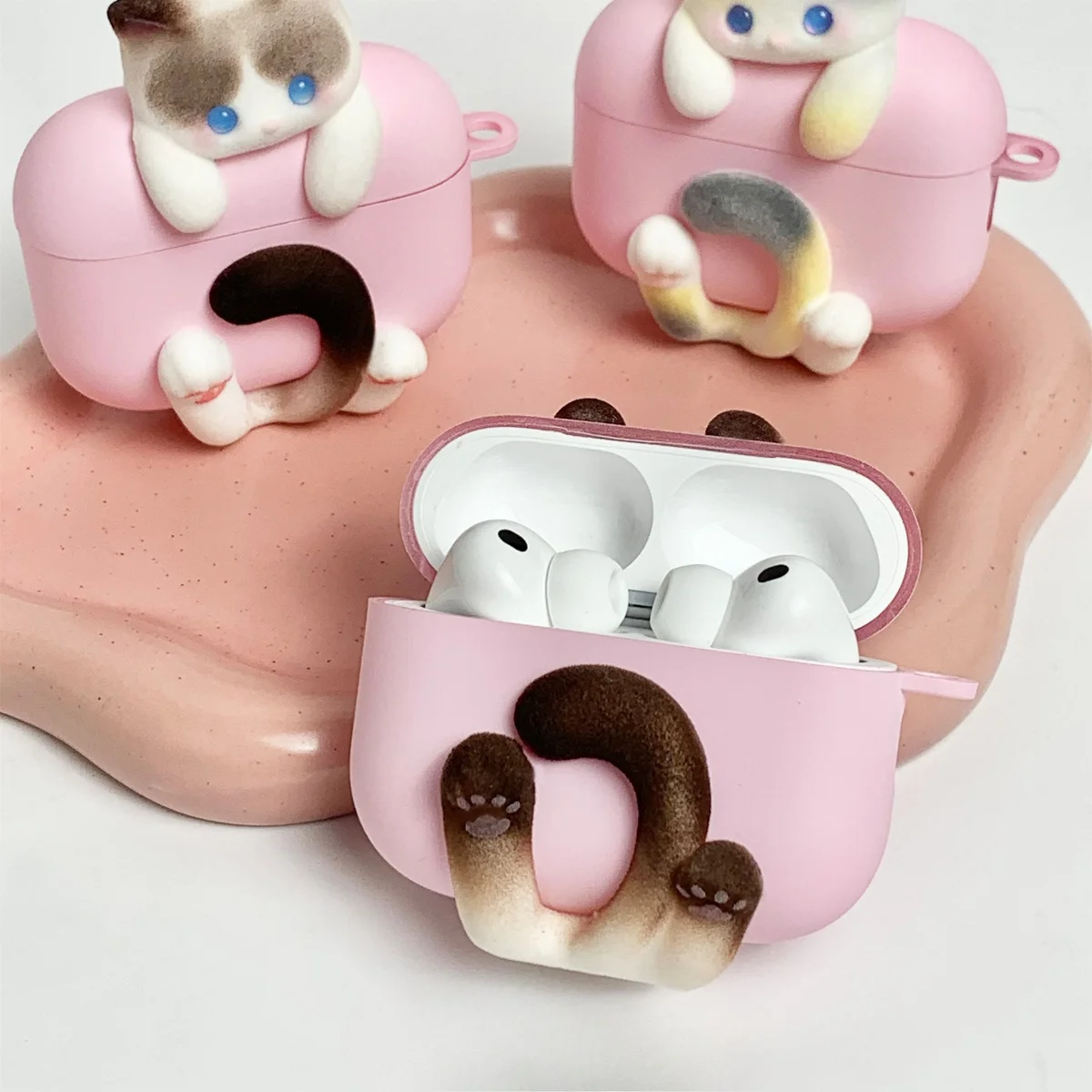 

Huggy Kitty AirPods Creative Protective Case | Siamese Ragdoll Calico Cow Cat Flocking Soft Case, Cute Cat Gift for Apple AirPod