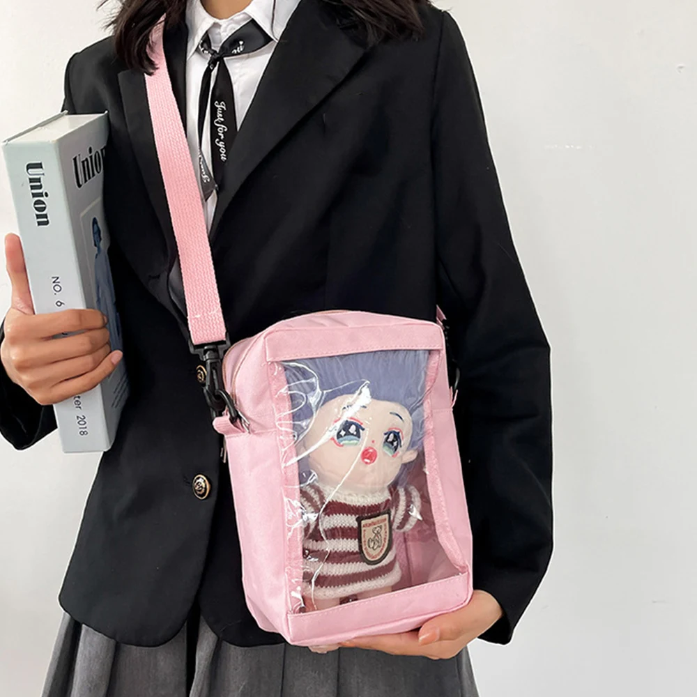 

Plush Doll Crossbody Bags Y2K Korean PU Shoulder Bag Girls JK Bag Cute Cartoon Transparent Crossbody Bag Anime Doll Pendant Gift
