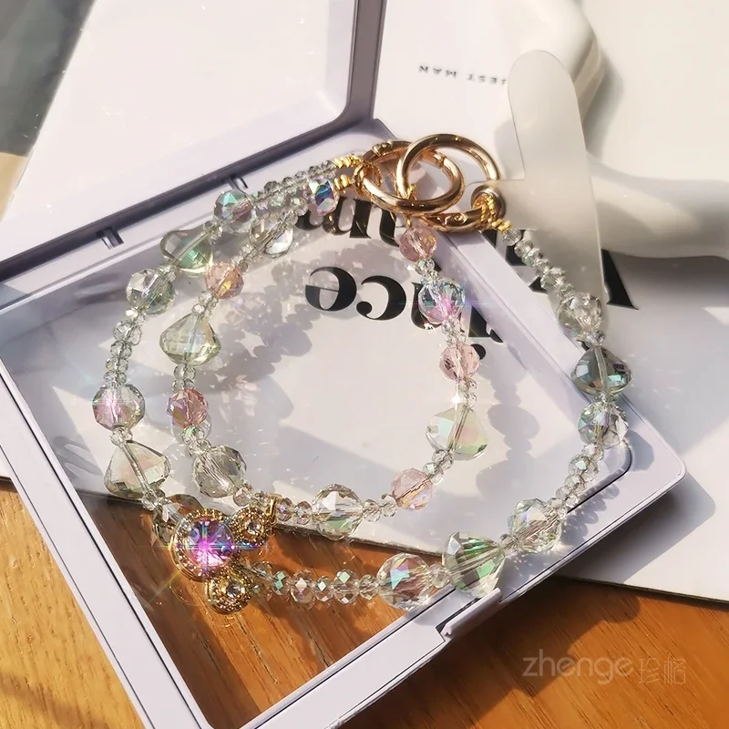 Colorful Crystal Jewel Bracelet Women\'s Mobile Phone Lanyard Short Hand Beaded Chain Wrist Colored Diamond Pendant Bracelet